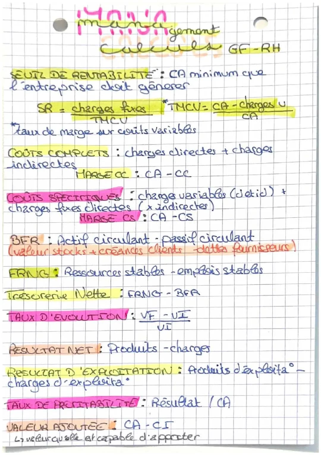 Exercices et Formules de Calcul en Management STMG pour le Bac