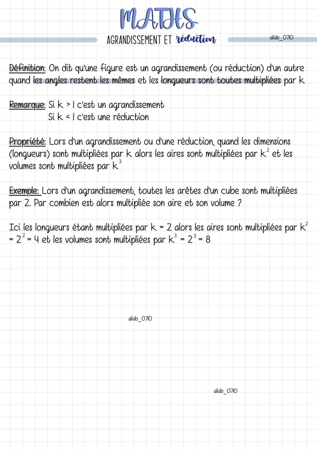 MATHS
AGRANDISSEMENT ET réduction
Définition: On dit qu'une figure est un agrandissement (ou réduction) d'un autre
quand les angles restent 