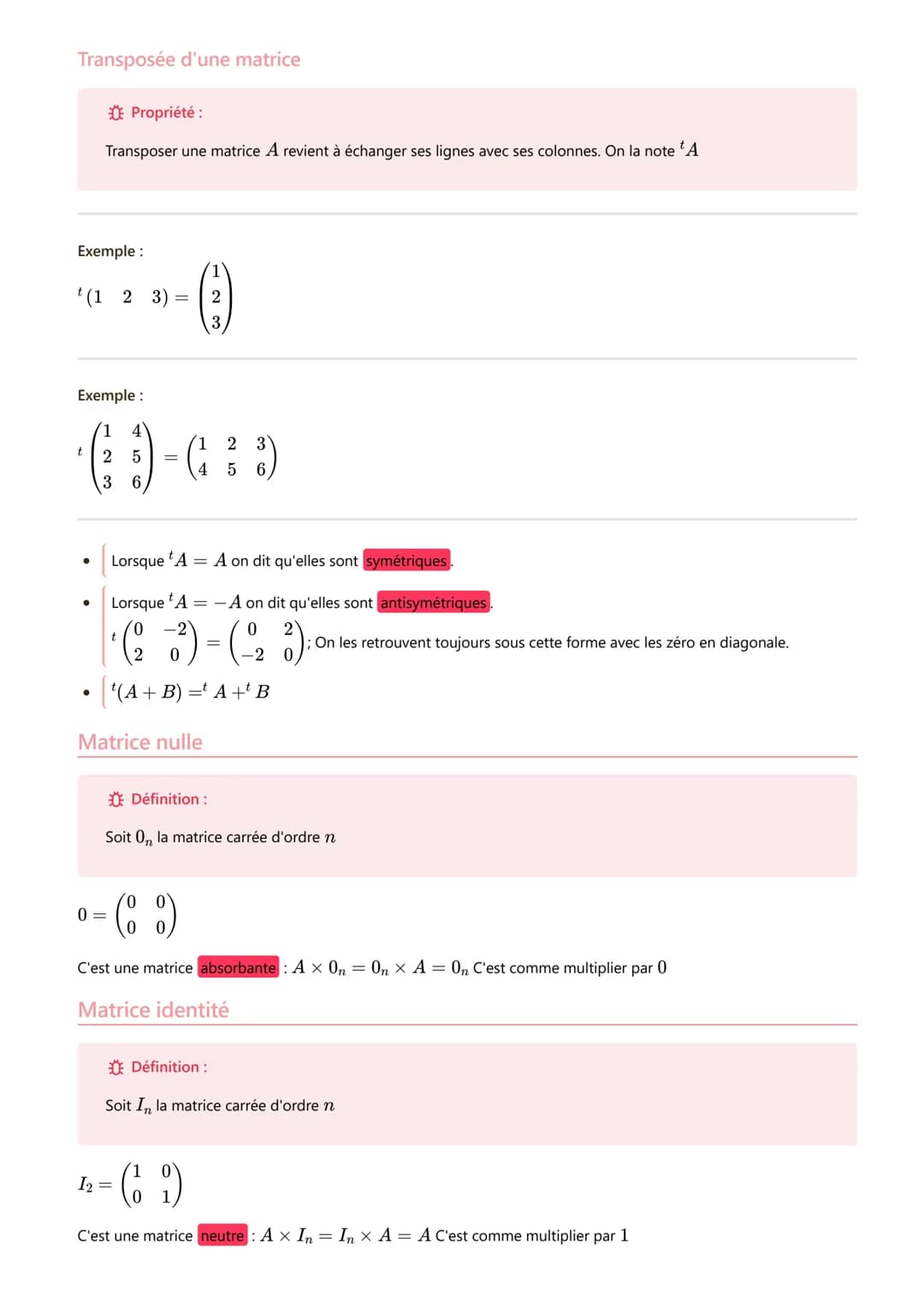 Matrices graphes partie 1
#mathématiques
Rappel L'addition
commutative B+ A = A + B
associative A+ (B+C) = (A + B) + C
A x B= 0 ne signifie 