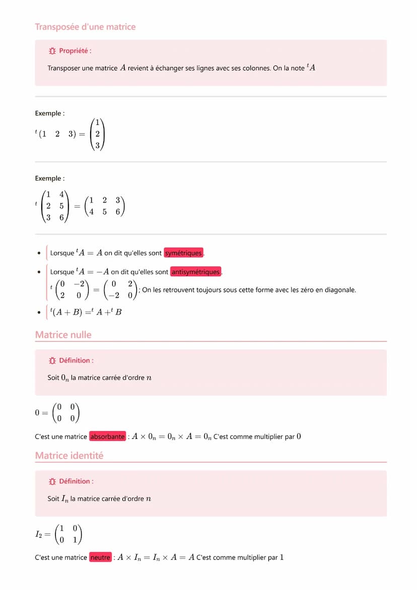 Matrices graphes partie 1
#mathématiques
Rappel L'addition
commutative B+ A = A + B
associative A+ (B+C) = (A + B) + C
A x B= 0 ne signifie 