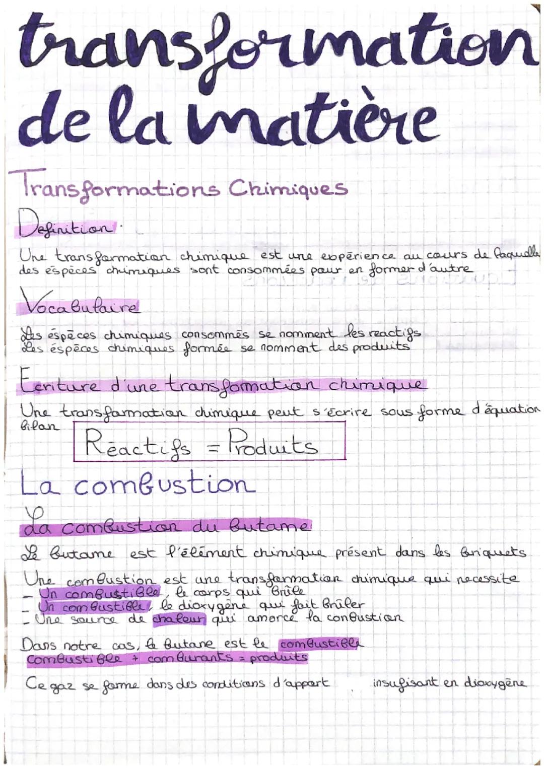 # transformation

de la matière

Transformations Chimiques

Definition.

Une transformation chimique est une experience au cours de faquuall