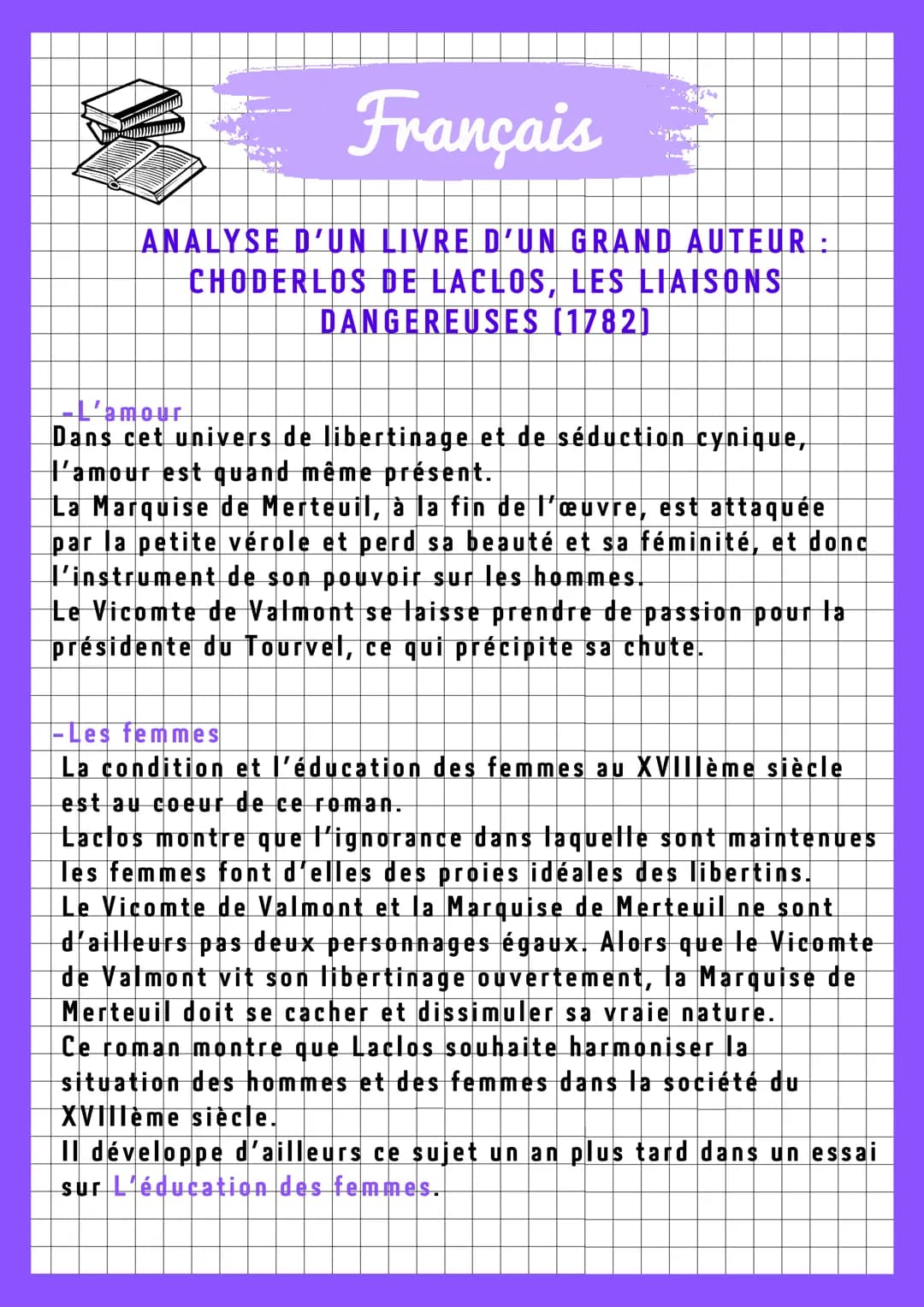 Français
ANALYSE D'UN LIVRE D'UN GRAND AUTEUR :
CHODERLOS DE LACLOS, LES LIAISONS
DANGEREUSES [1782]
sant
Introduction:
Publié en 1782 et éc