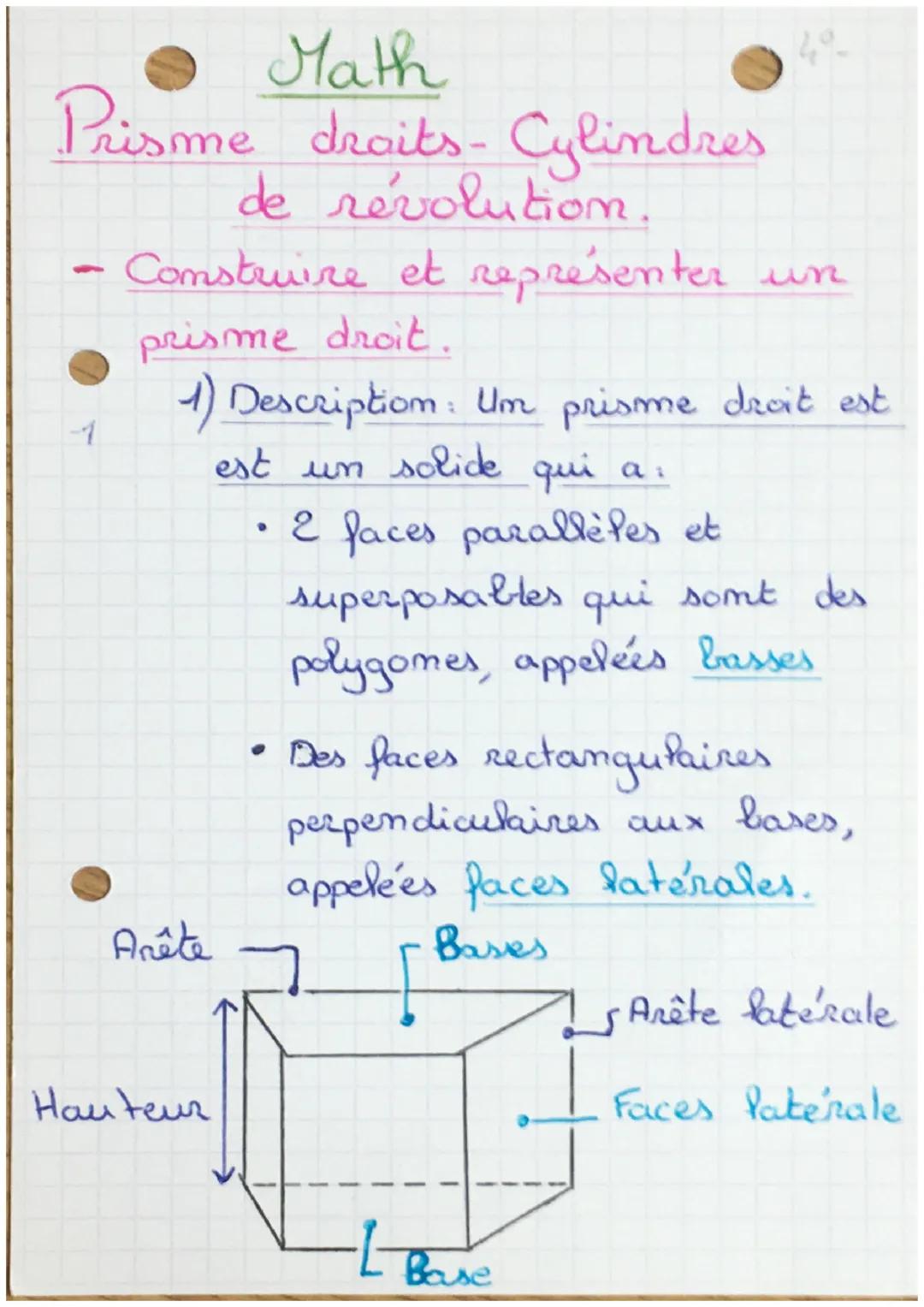 Math

Prisme draits - Cylindres
de révolution.

- Construire et représenter un
prisme droit.

-1

1) Description: Um prisme droit est
est un