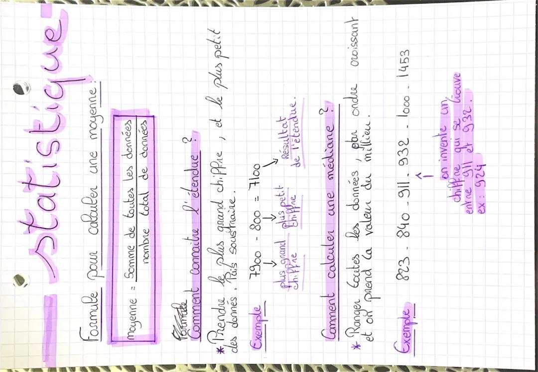 Statistiques 3ème : Moyenne, Médiane et Étendue - Exercices et Cours