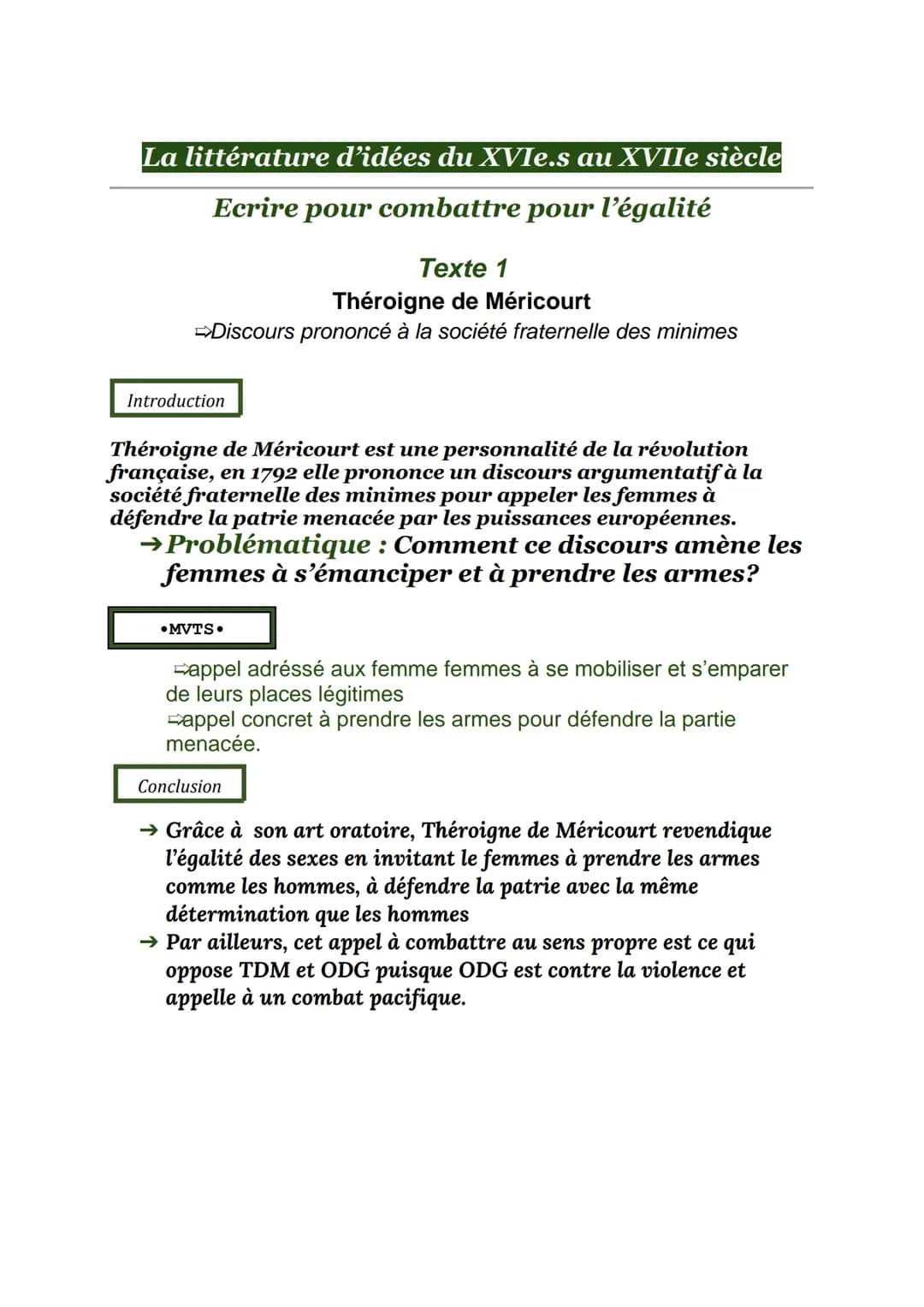 SEQUENCE 1 - ECRIRE ET COMBATTRE POUR L'EGALITE
SEANCE 3 - Lecture linéaire
Texte 1
Théroigne de Méricourt, « Discours prononcé à la société