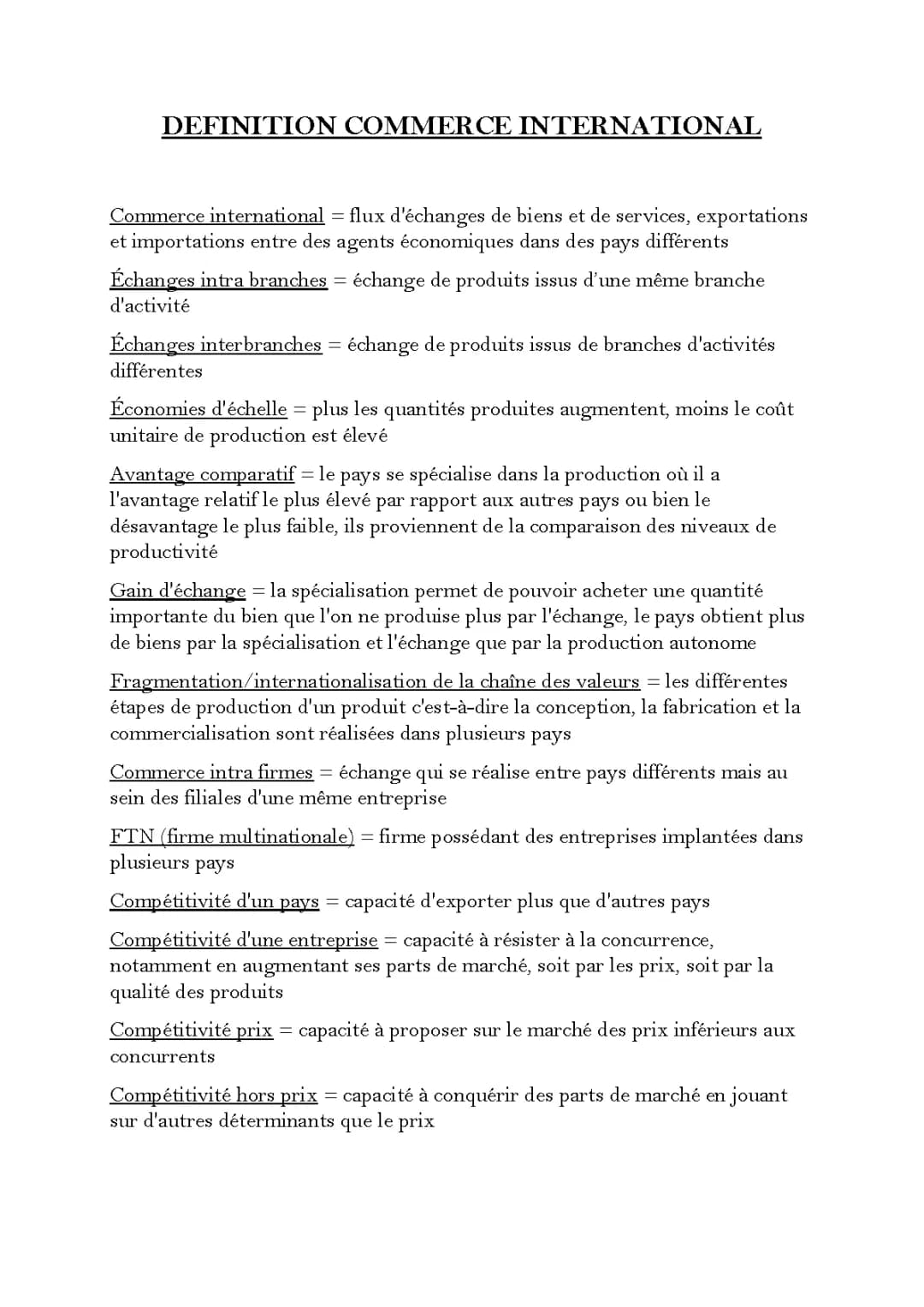 Tout sur le Commerce International et SES Terminale PDF !
