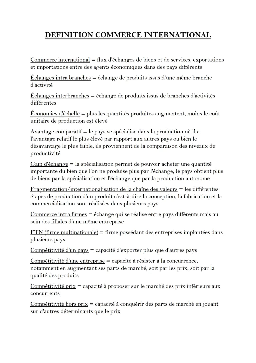 DEFINITION COMMERCE INTERNATIONAL
Commerce international = flux d'échanges de biens et de services, exportations
et importations entre des a