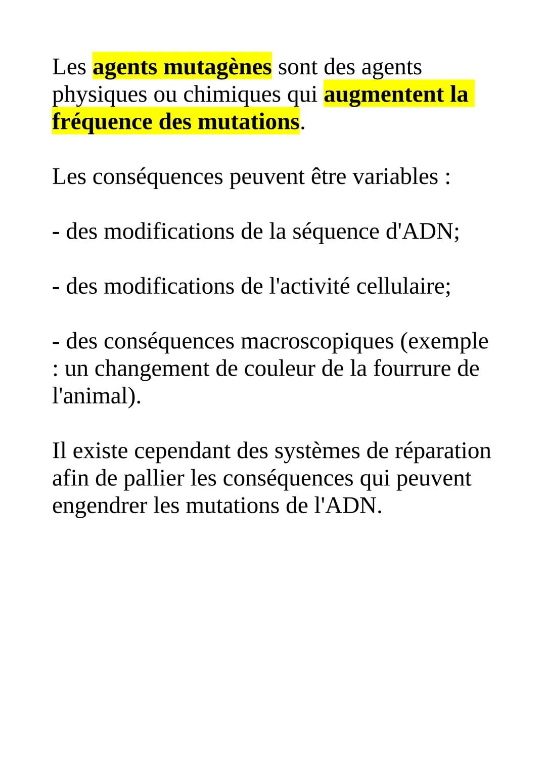 
<h2 id="typesdemutations">Types de mutations</h2>
<p>Les mutations se produisent le plus souvent lors de la réplication, appelées mutations