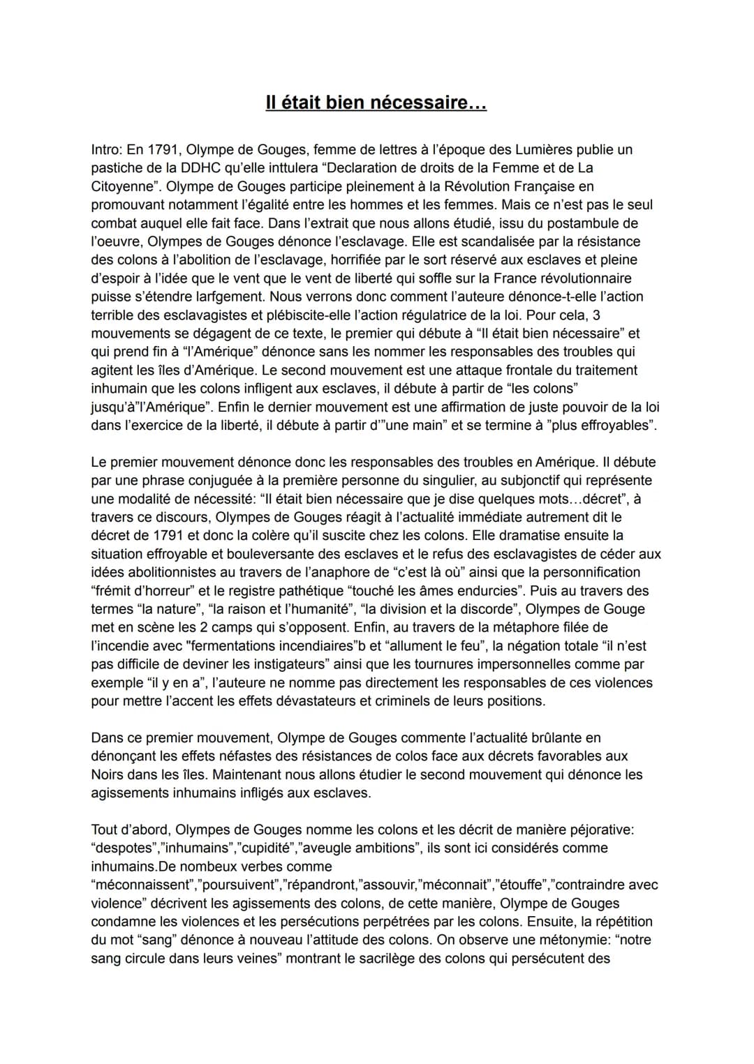 Il était bien nécessaire...
Intro: En 1791, Olympe de Gouges, femme de lettres à l'époque des Lumières publie un
pastiche de la DDHC qu'elle