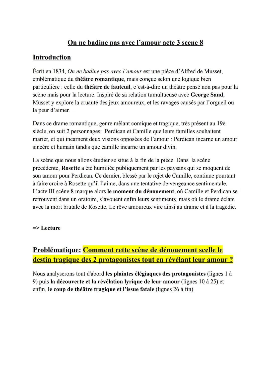 Introduction
On ne badine pas avec l'amour acte 3 scene 8
Écrit en 1834, On ne badine pas avec l'amour est une pièce d'Alfred de Musset,
emb