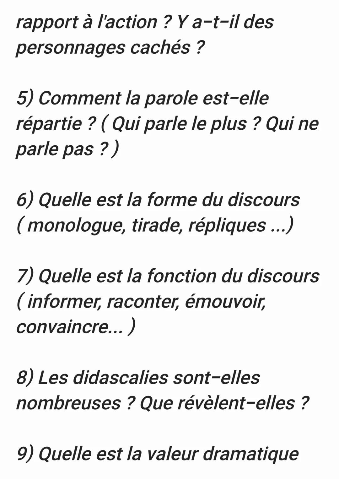 # Analyser un texte

théâtrale:

Voici dix questions que vous
pouvez poser pour l'étude d'un texte
théâtrale :

1) À quel genre et à quelle 