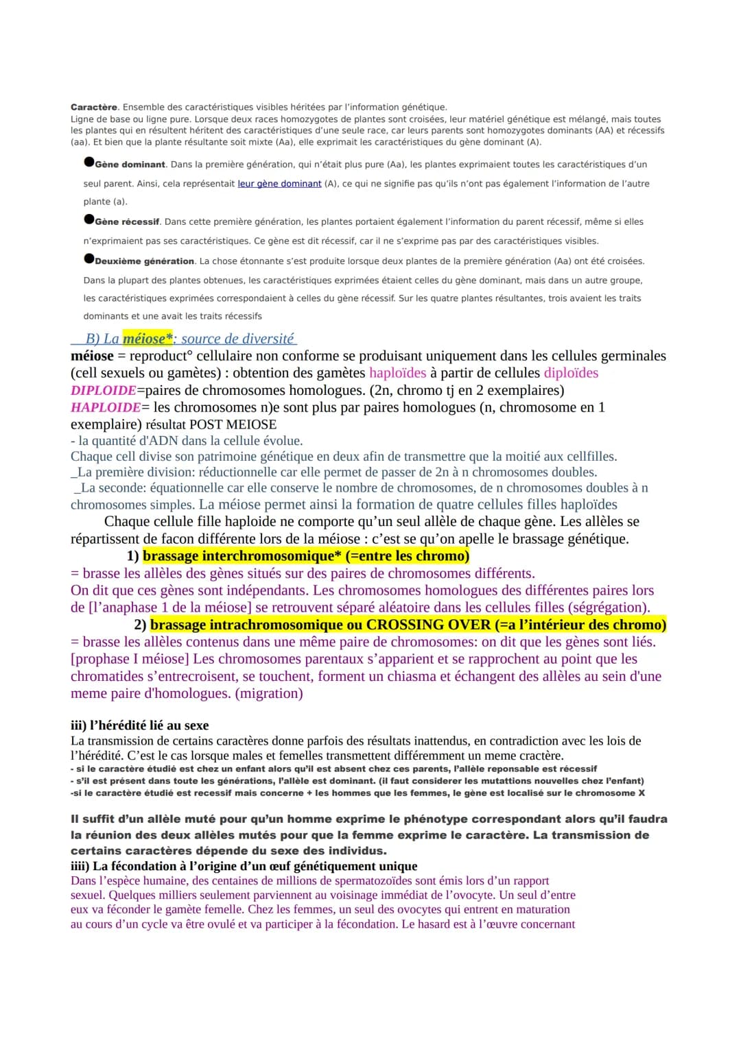 CHAP 1- L'origine du génotype des individus
chaque gêne possède deux allèles, l'un provenant de l'information génétique du père, l'autre de 