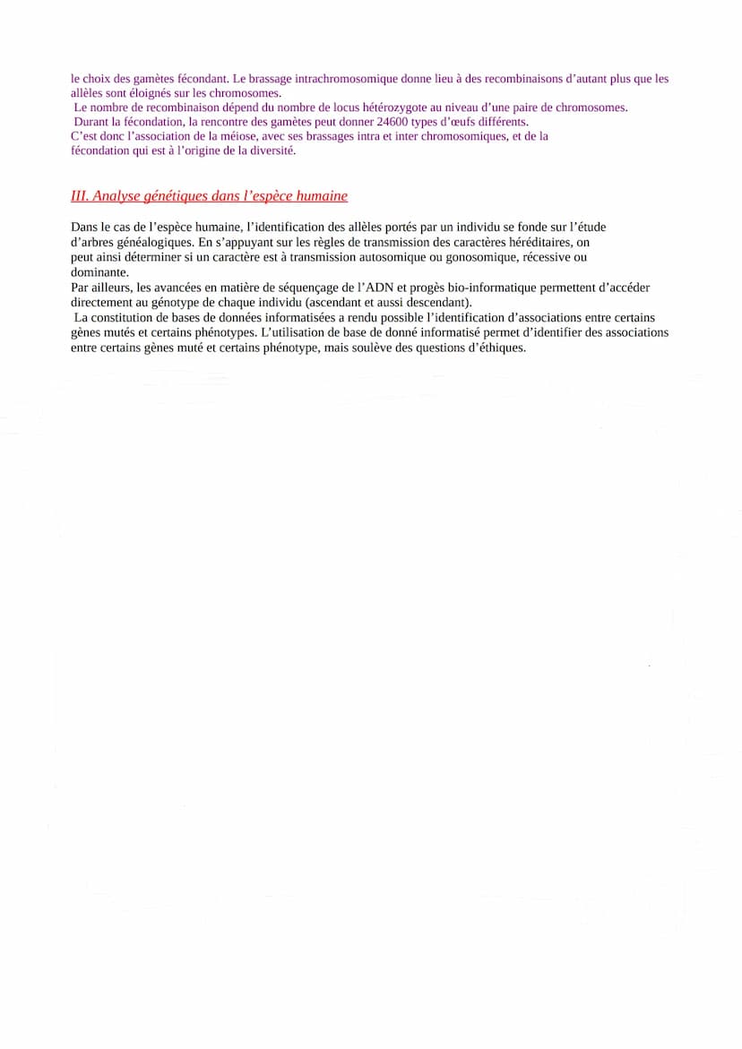 CHAP 1- L'origine du génotype des individus
chaque gêne possède deux allèles, l'un provenant de l'information génétique du père, l'autre de 