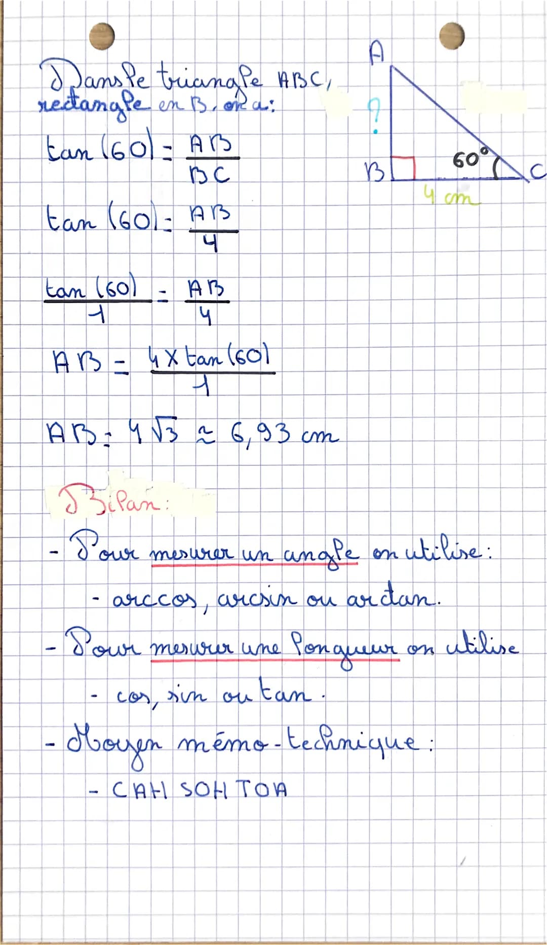 1- Les formules
coslangle = Adjacent
Hypothémuse
sin (angle) = Opposé
Hypothémure
an langled =
Mémo technique:
CAH SOHTOA
↳ casse toi!
oppos