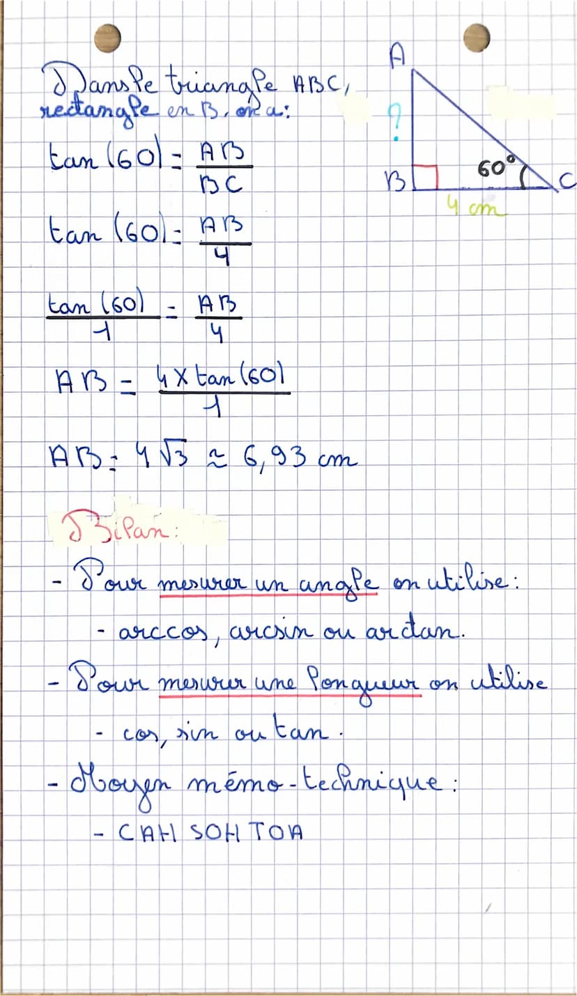 1- Les formules
coslangle = Adjacent
Hypothémuse
sin (angle) = Opposé
Hypothémure
an langled =
Mémo technique:
CAH SOHTOA
↳ casse toi!
oppos