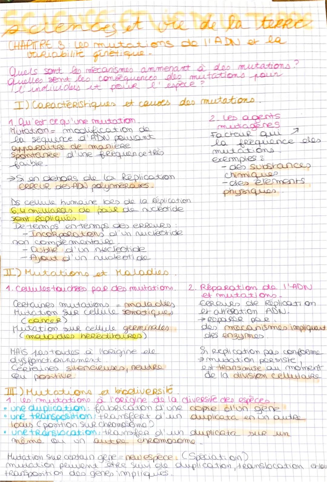 sciences et ou de la terrie
CHAPITRE & Les mutations de l'ADN or la
variabilite ginetique-
Quels sont les mécanismes ammenant à des mutation