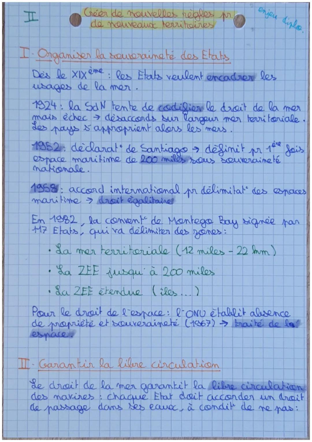 I
Créer de nouvelles règles pr
de nouveaux territoires

I. Organiser la souveraineté des Etats

enjeu diplo.

Dès le XIXème: les Etats veule