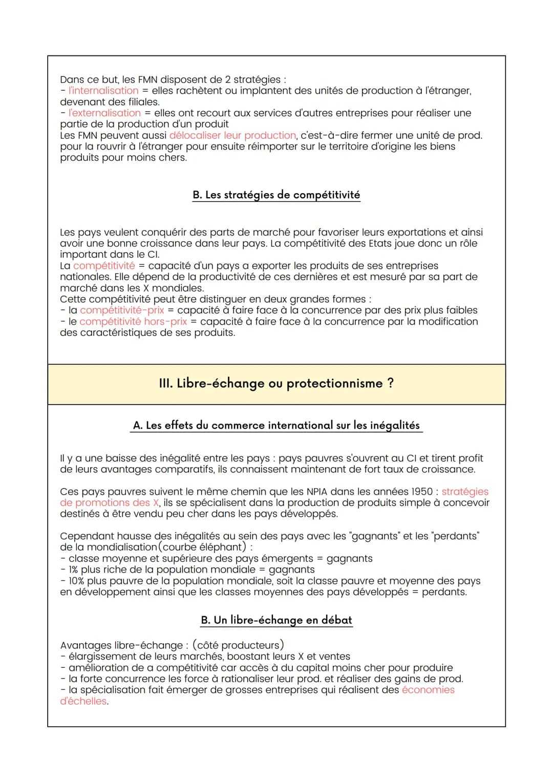 Fiche SES- Chapitre 1 - Economie
QUELS SONT LES FONDEMENTS DU COMMERCE
INTERNATIONAL ET DE L'INTERNATIONALISATION
DE LA PRODUCTION ?
1. Quel