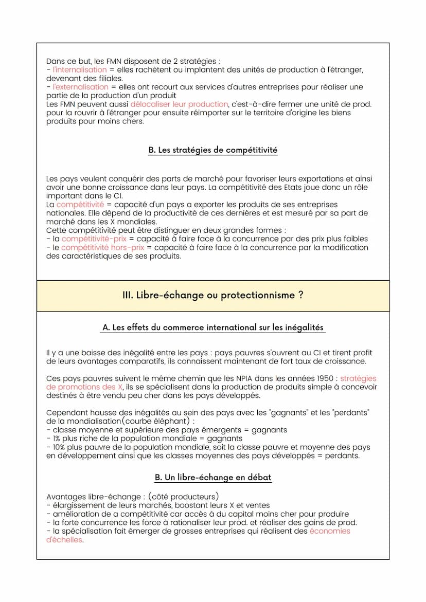 Fiche SES- Chapitre 1 - Economie
QUELS SONT LES FONDEMENTS DU COMMERCE
INTERNATIONAL ET DE L'INTERNATIONALISATION
DE LA PRODUCTION ?
1. Quel