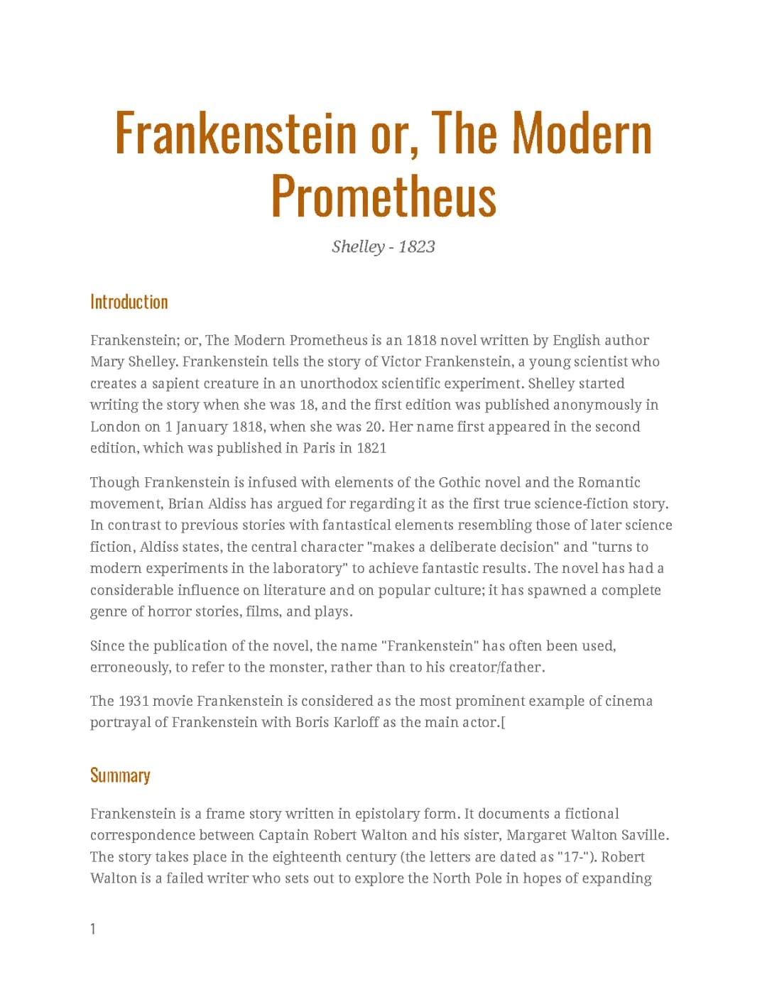 Frankenstein Summary Chapter by Chapter - All About Mary Shelley's Classic