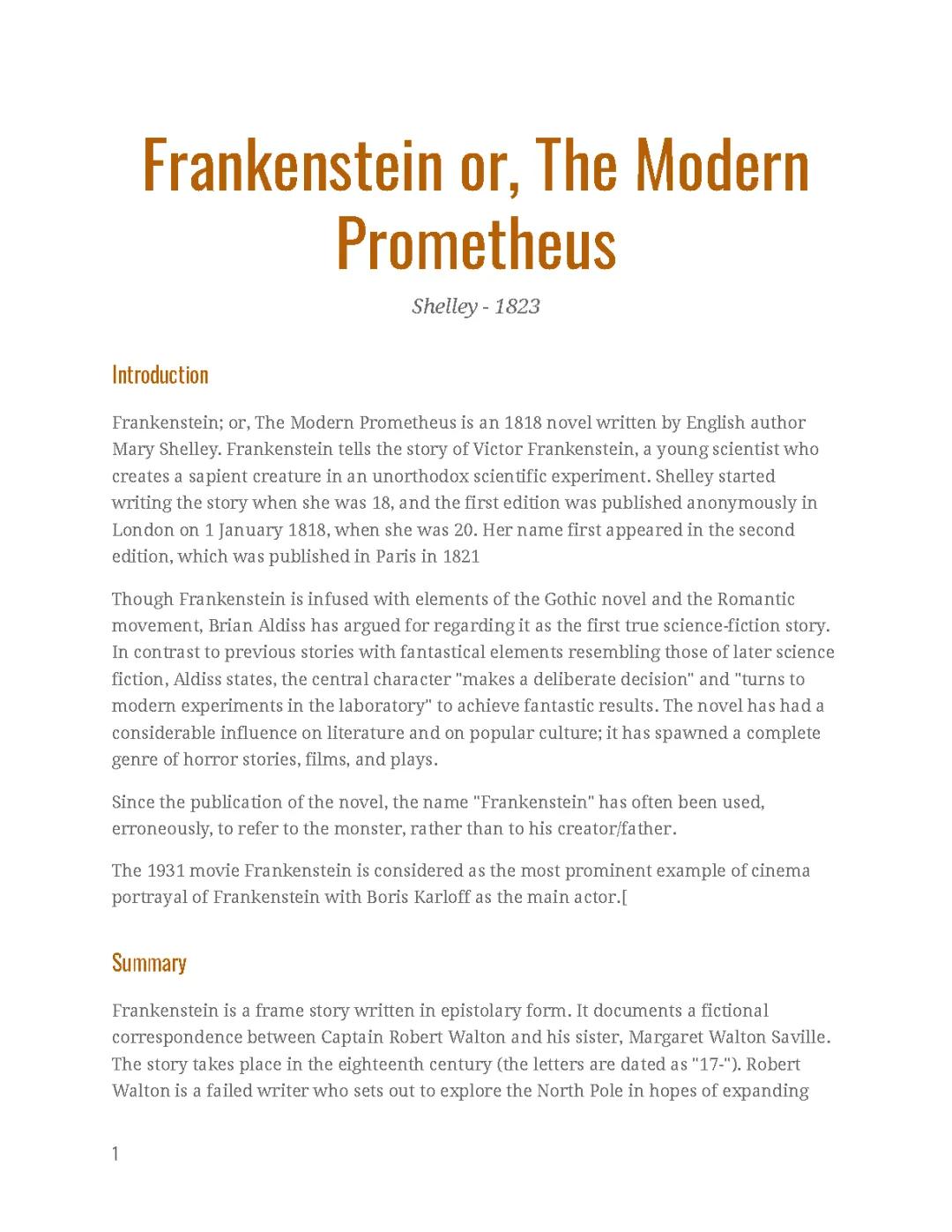 Frankenstein Summary Chapter by Chapter - All About Mary Shelley's Classic