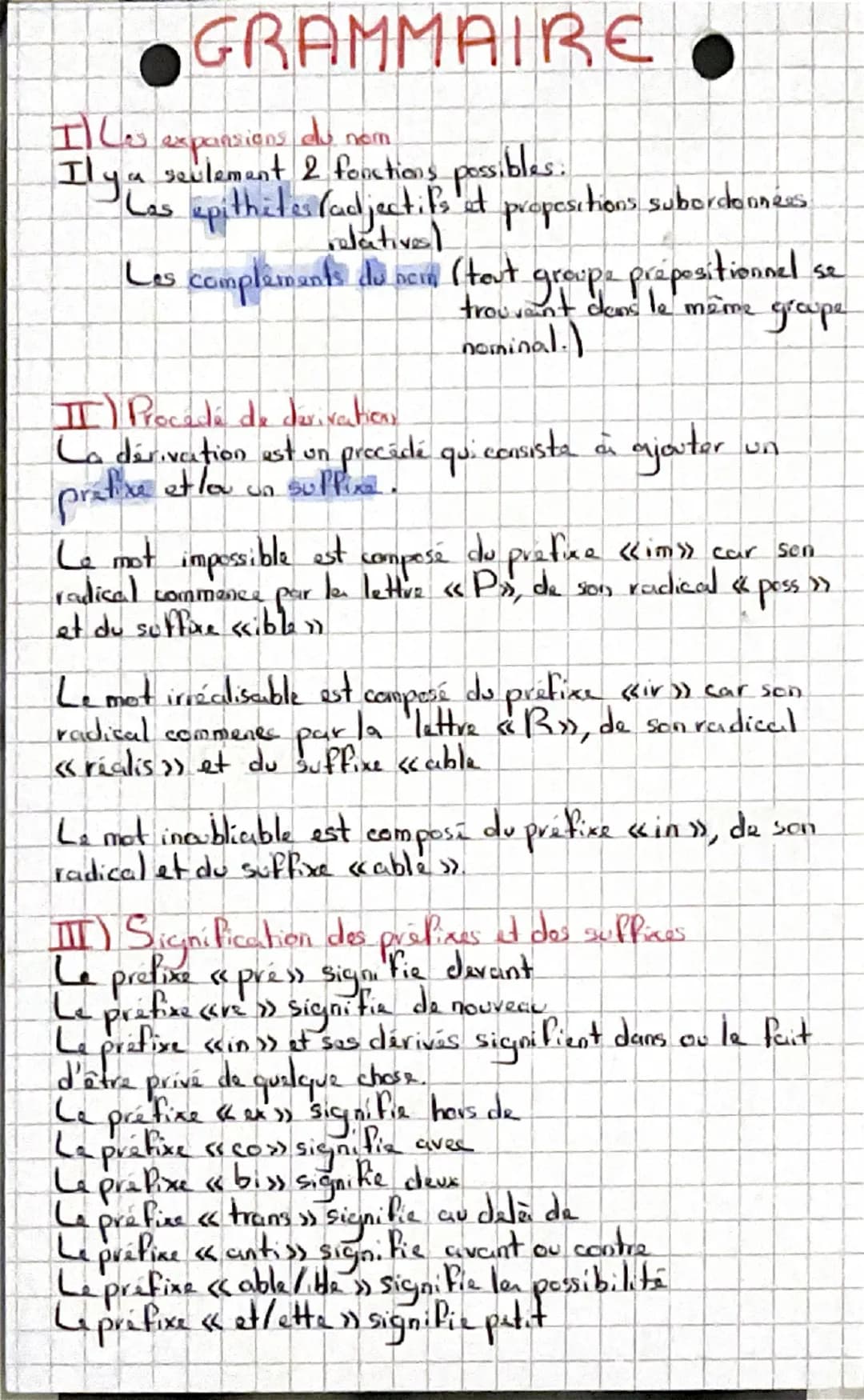 GRAMMAIRE.
I) Les expansions du nem
Ilyan seulement 2 fonctions possibles.
Las epitheter (adjectifs et propositions subordonnees
relativel
L