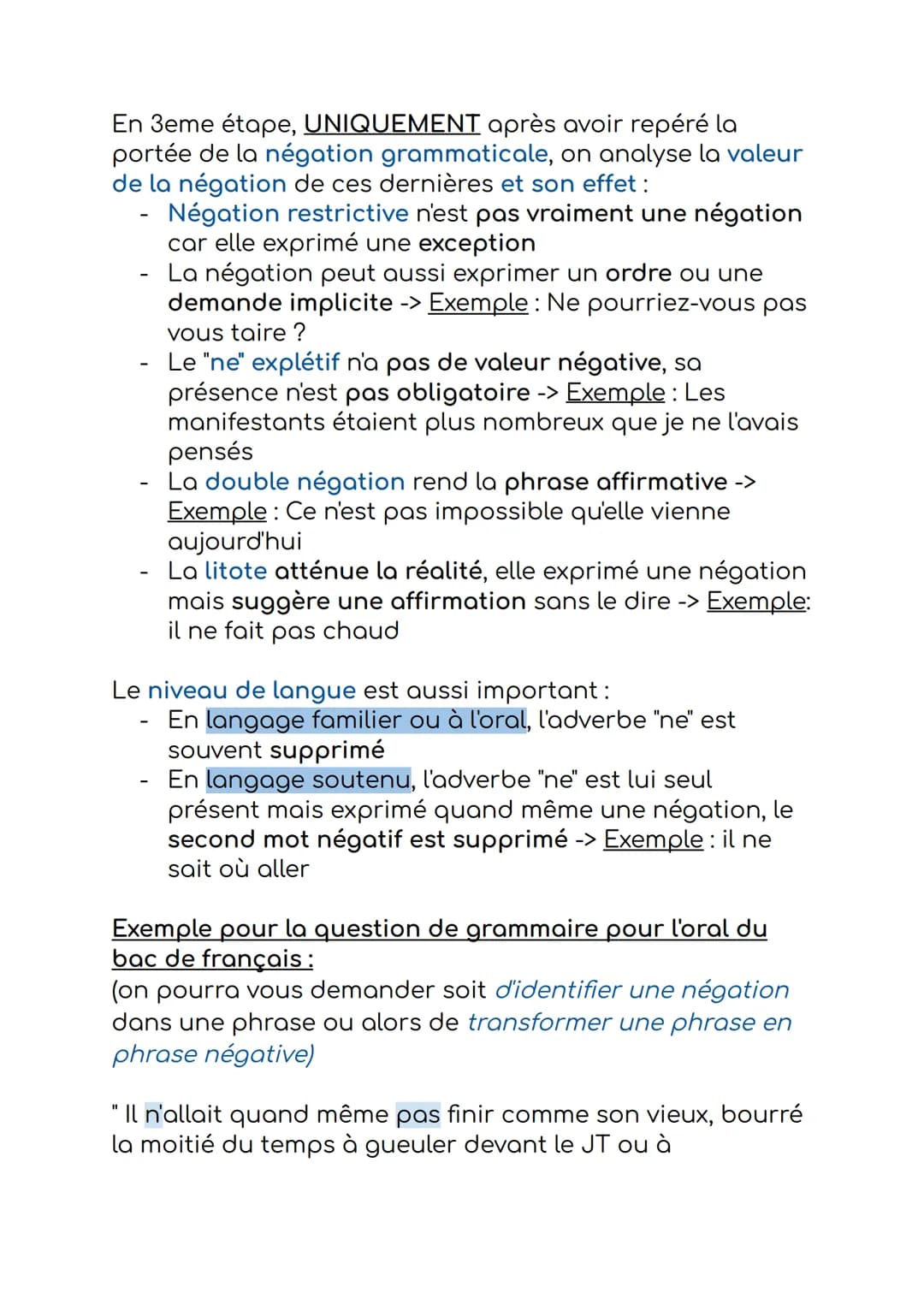 Grammaire
L'expression de la négation
La négation permet d'inverser le sens d'un énoncé.
Elle consiste à nier un fait, à déclarer qu'il est 