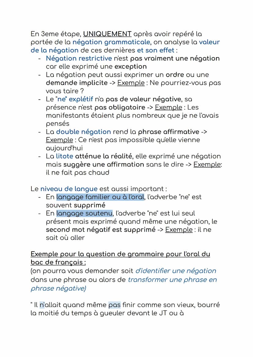 Grammaire
L'expression de la négation
La négation permet d'inverser le sens d'un énoncé.
Elle consiste à nier un fait, à déclarer qu'il est 