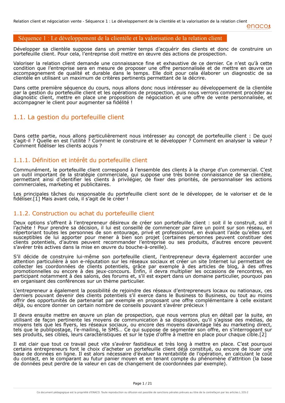 Relation client et négociation vente - Séquence 1: Le développement de la clientèle et la valorisation de la relation client

# Séquence 1: 