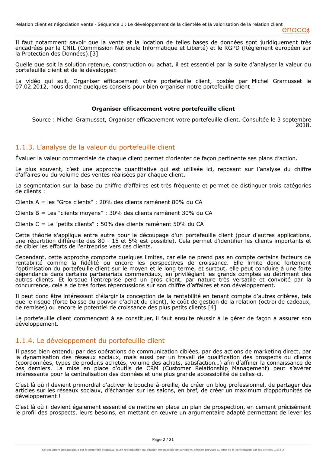Relation client et négociation vente - Séquence 1: Le développement de la clientèle et la valorisation de la relation client

# Séquence 1: 