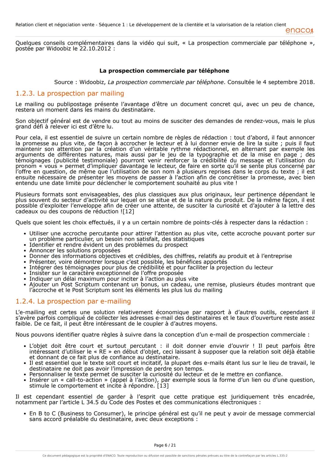 Relation client et négociation vente - Séquence 1: Le développement de la clientèle et la valorisation de la relation client

# Séquence 1: 