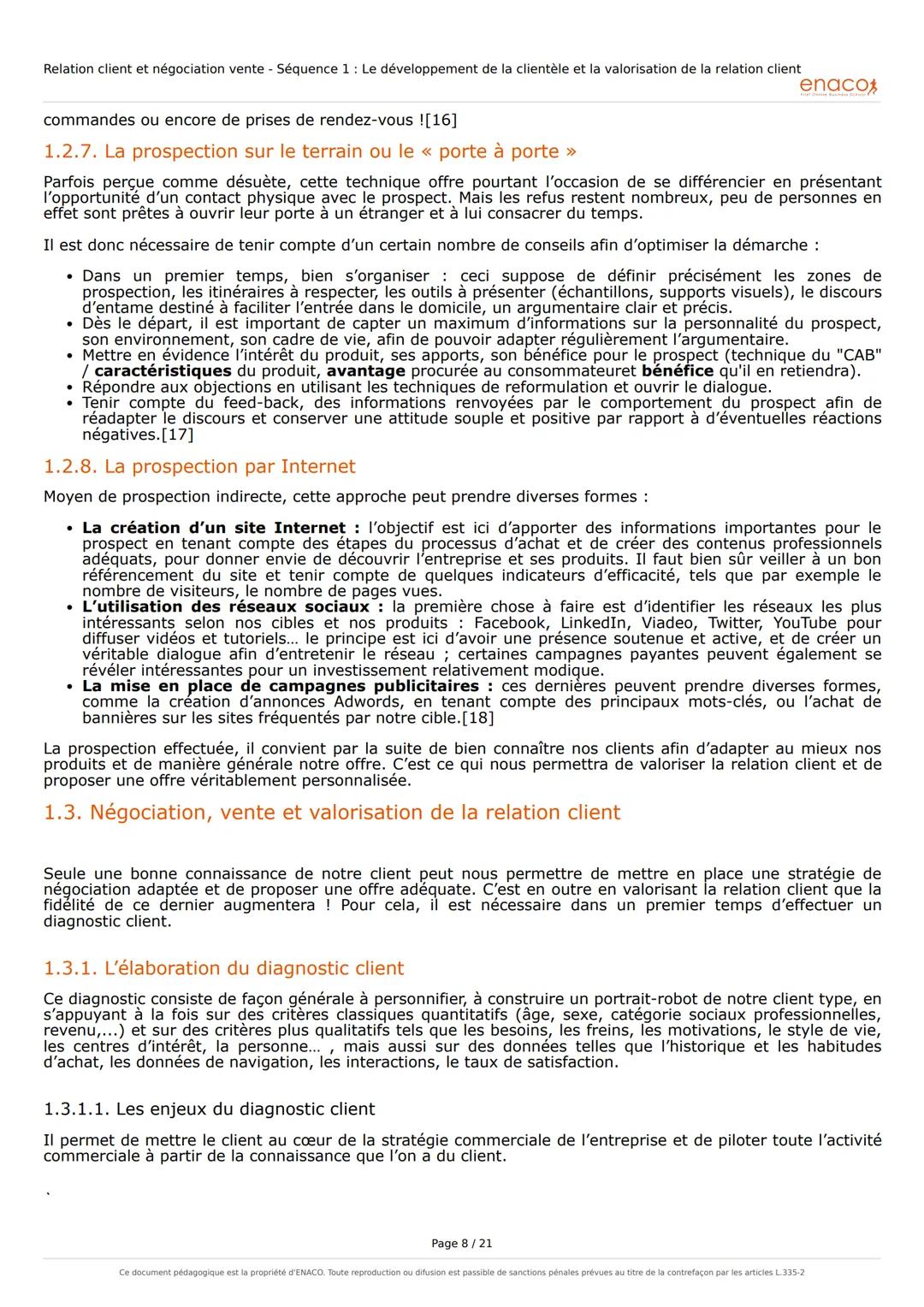 Relation client et négociation vente - Séquence 1: Le développement de la clientèle et la valorisation de la relation client

# Séquence 1: 