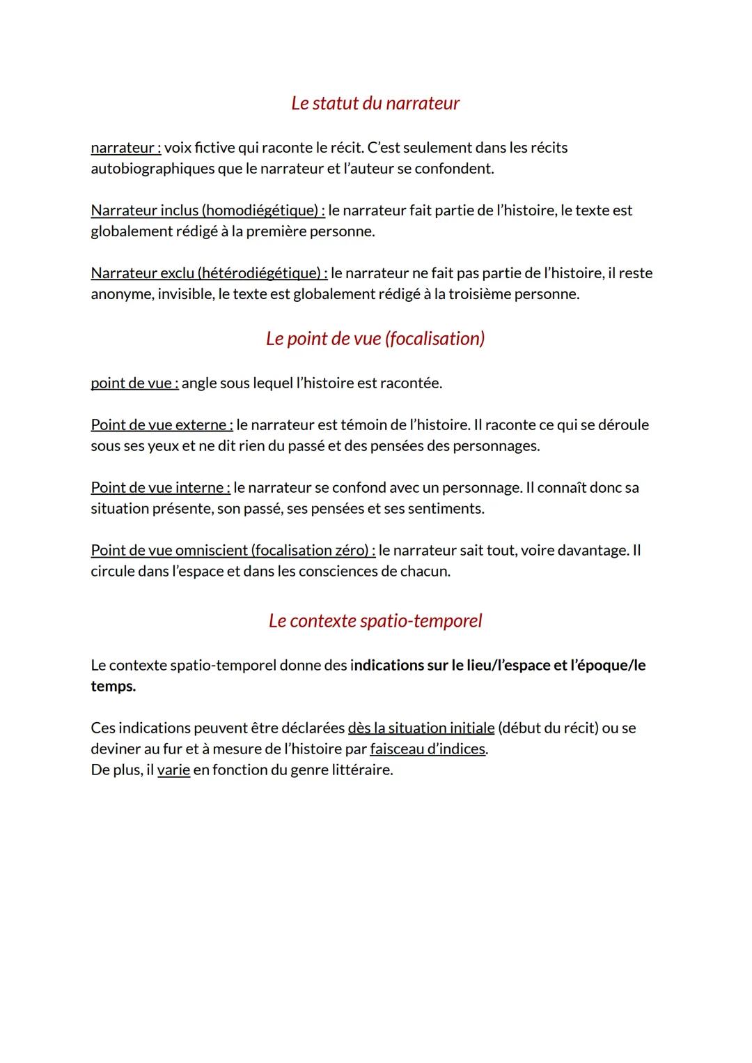 Le statut du narrateur
narrateur : voix fictive qui raconte le récit. C'est seulement dans les récits
autobiographiques que le narrateur et 