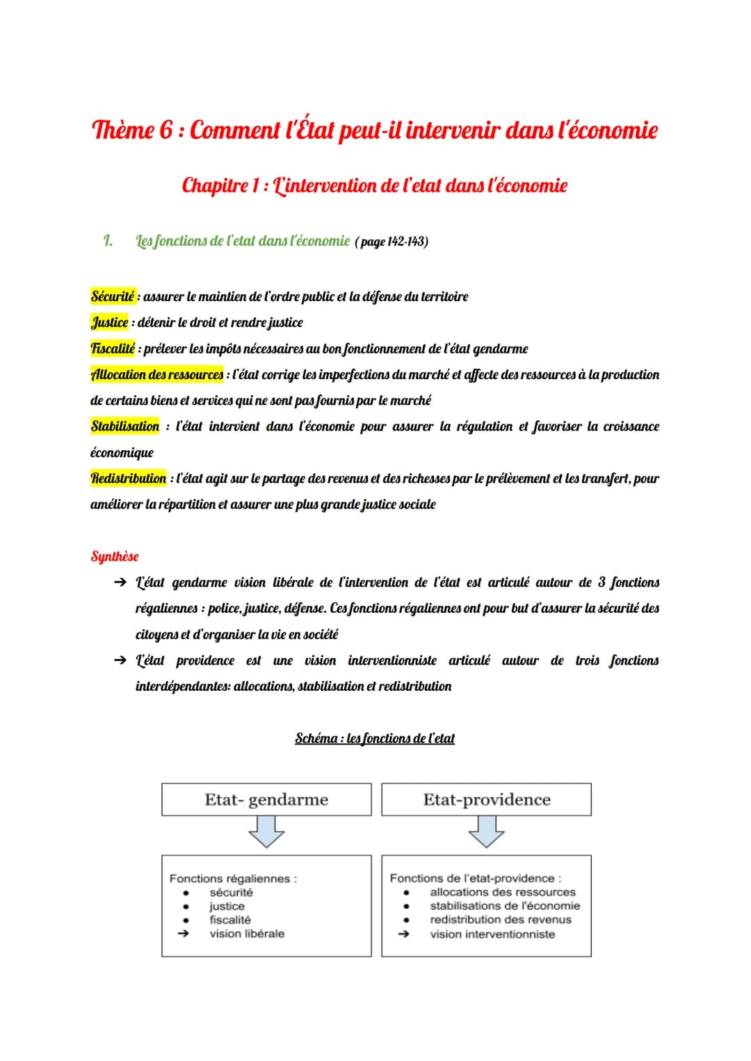 Thème 6 : Comment l'État peut-il intervenir dans l'économie
Chapitre 1: L'intervention de l'etat dans l'économie
1. les fonctions de l'etat 