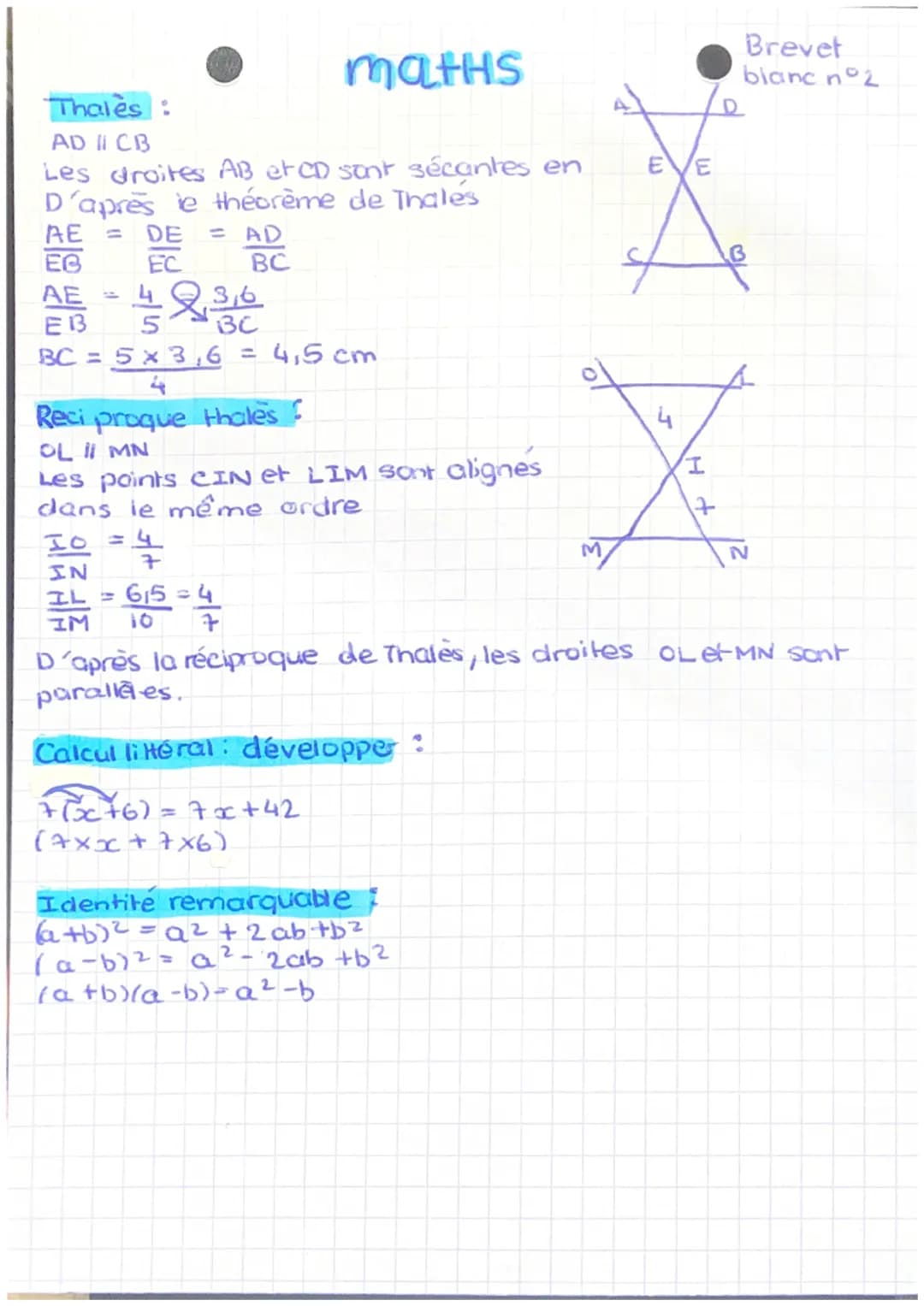 Thales:
AD 11 CB
Les droites AB et CD sont sécantes en
D'après le théorème de Thales
= AD
AE
EG
DE
EC
maths
BC
AE
183,6
EB
BC
BC= 5x3,6 = 4,