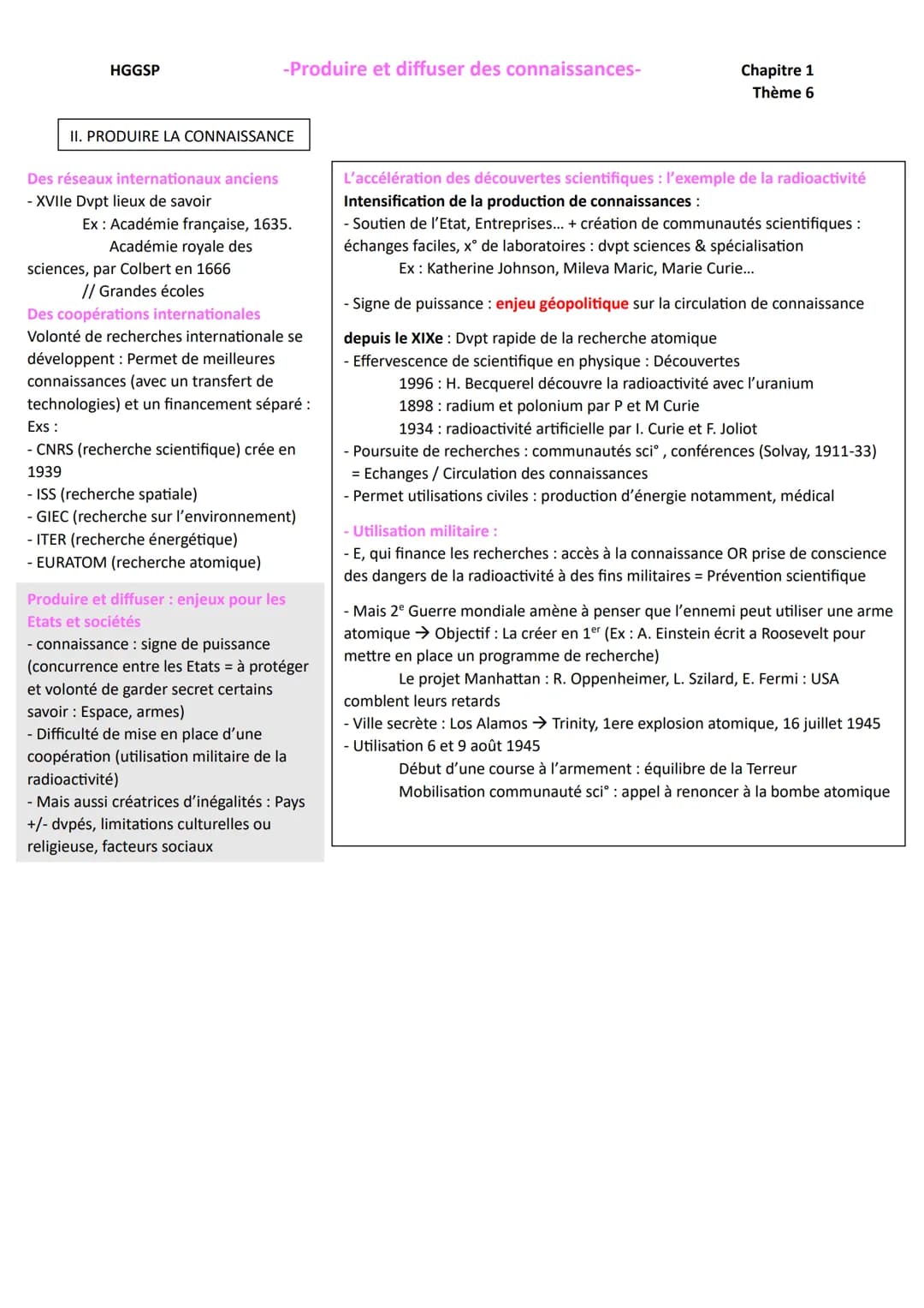 HGGSP
-Produire et diffuser des connaissances-
Chapitre 1
Thème 6
Accès lent et différencié selon les catégories S
Produire et diffuser la c