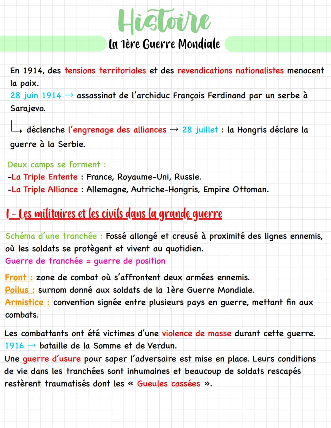 Histoire
La 1ère Guerre Mondiale
En 1914, des tensions territoriales et des revendications nationalistes menacent
la paix.
28 juin 1914 → as