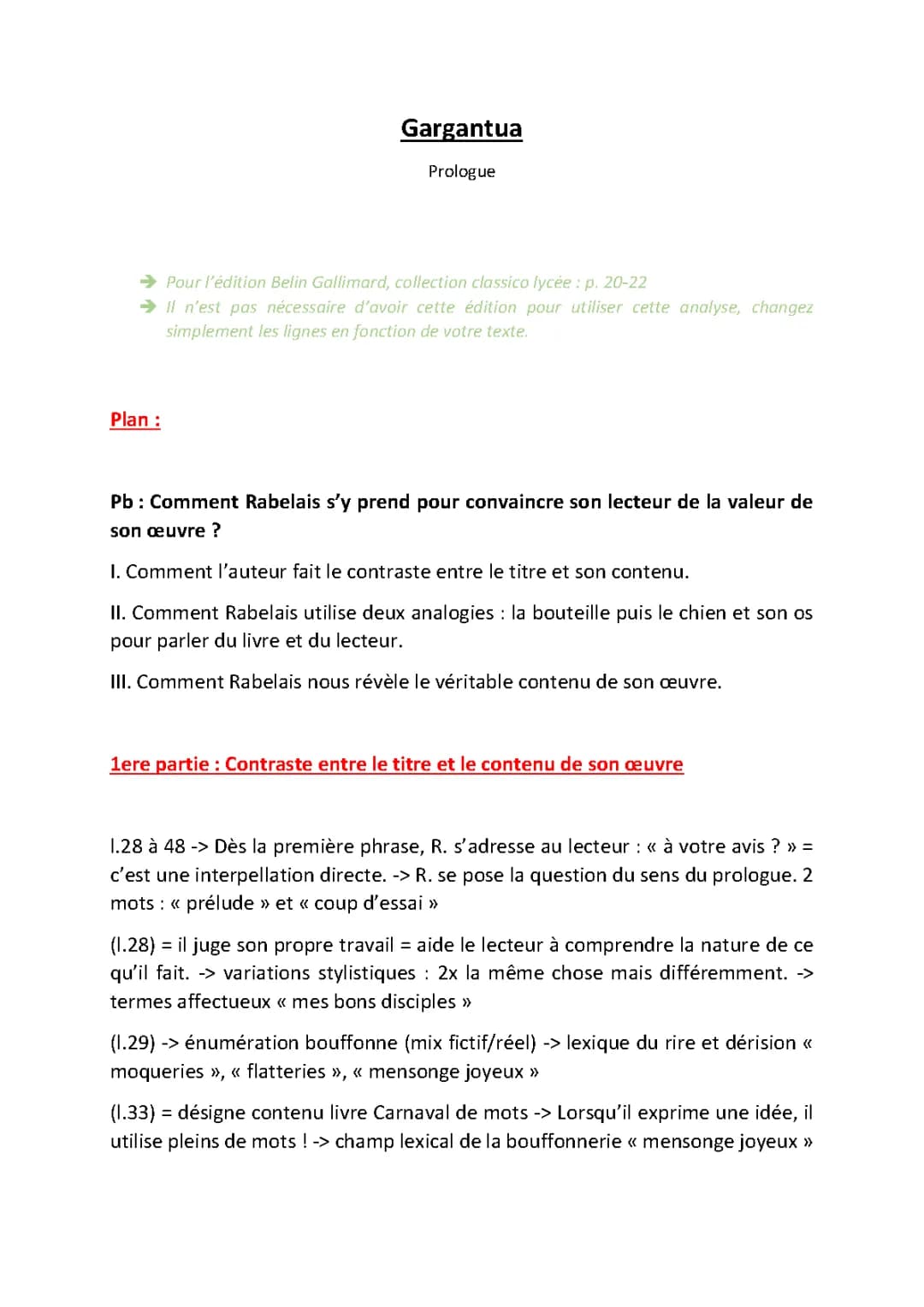 Analyse linéaire du prologue de Gargantua