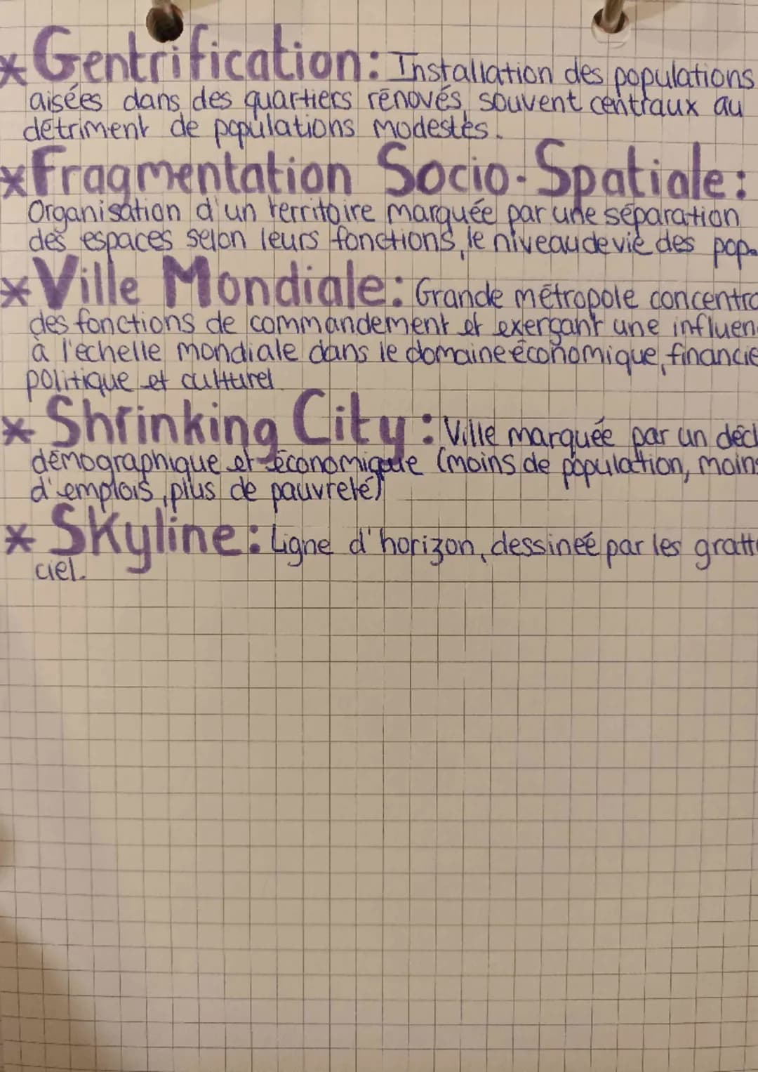 Géo
Geo Fiche Vocabulaire
Le poids croissants des Metropoles
* Ville : Selon l'INSEE, commune de plus de 2000.
habitants avec une continuité