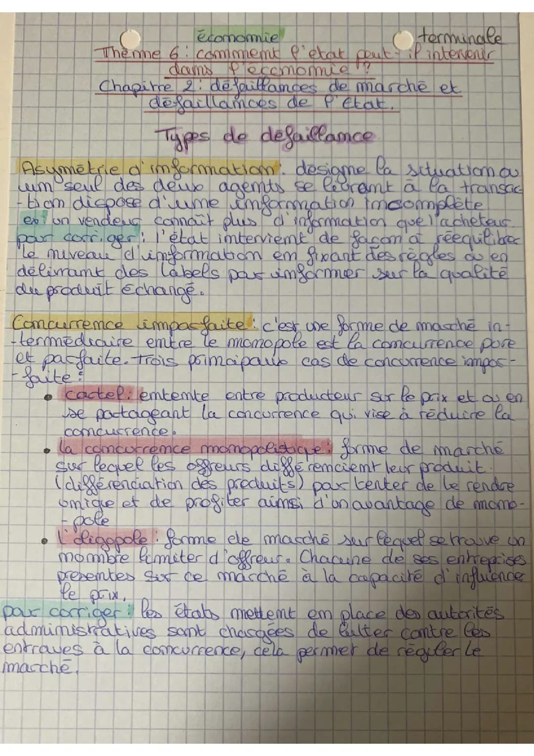 Chapitre 2 : défaillances de marché et défaillances de l'état. 