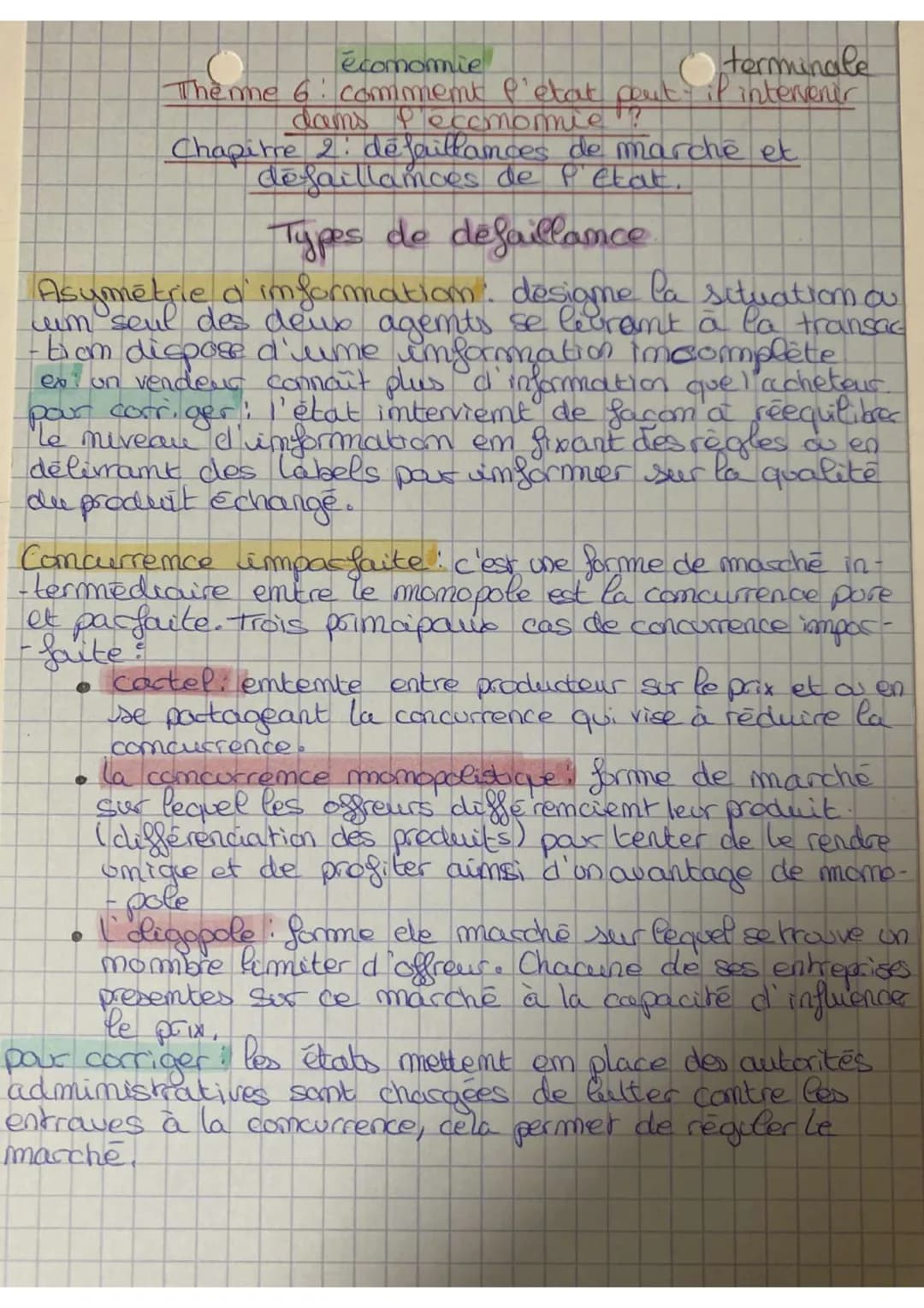 économie
Theme 6: comment p'etat
dams Pecomomie
terminale
Pintervenir
Chapitre 2: défaillances de marché et
défaillances de P'Etat.
Types de