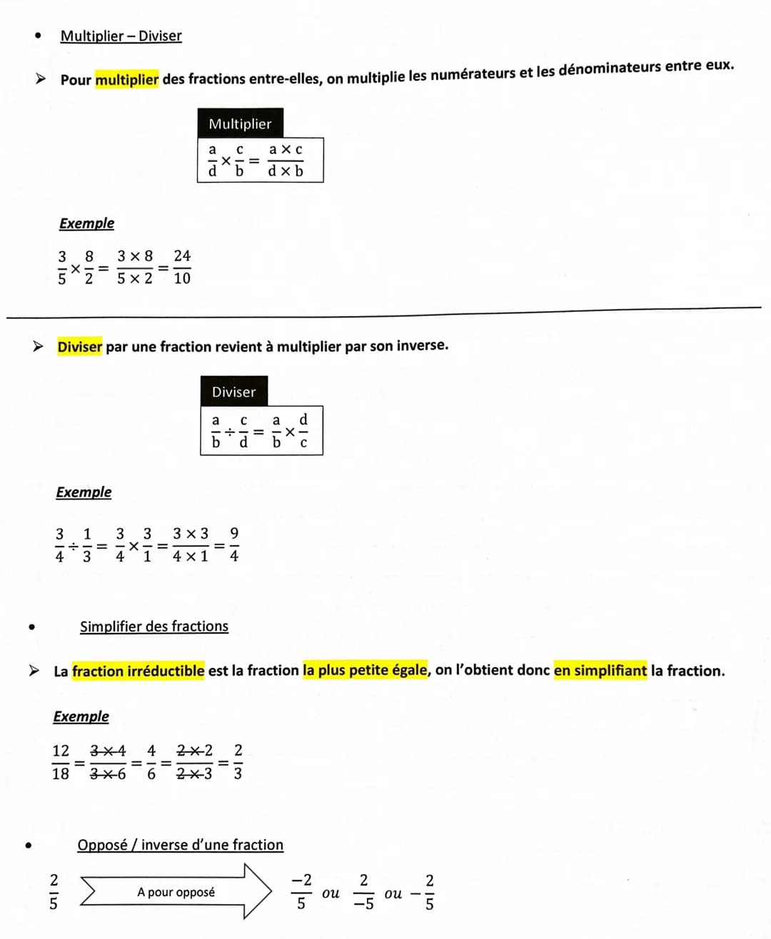 Additionner - Soustraire
Pour additionner ou soustraire des fractions, il faut qu'elles soit au même dénominateur.
Exemples
3 100
3 100
8 4
