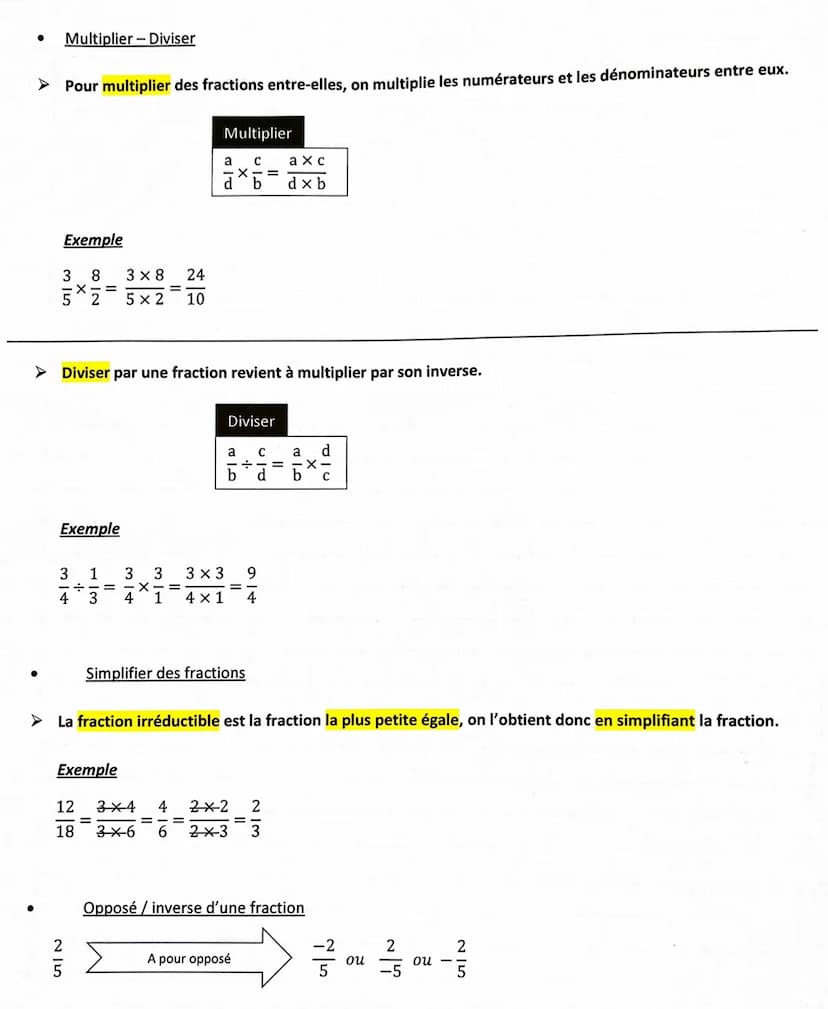Additionner - Soustraire
Pour additionner ou soustraire des fractions, il faut qu'elles soit au même dénominateur.
Exemples
3 100
3 100
8 4
