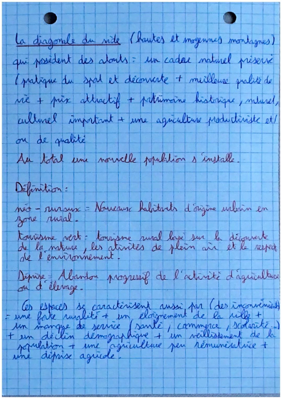 Diagonale
des faibles densités,
des Ardennes
aux Pyrénées
Montagnes:
Alpes du Sud.
Massif central
Tourisme vert
el tourisme
culturel
en zone
