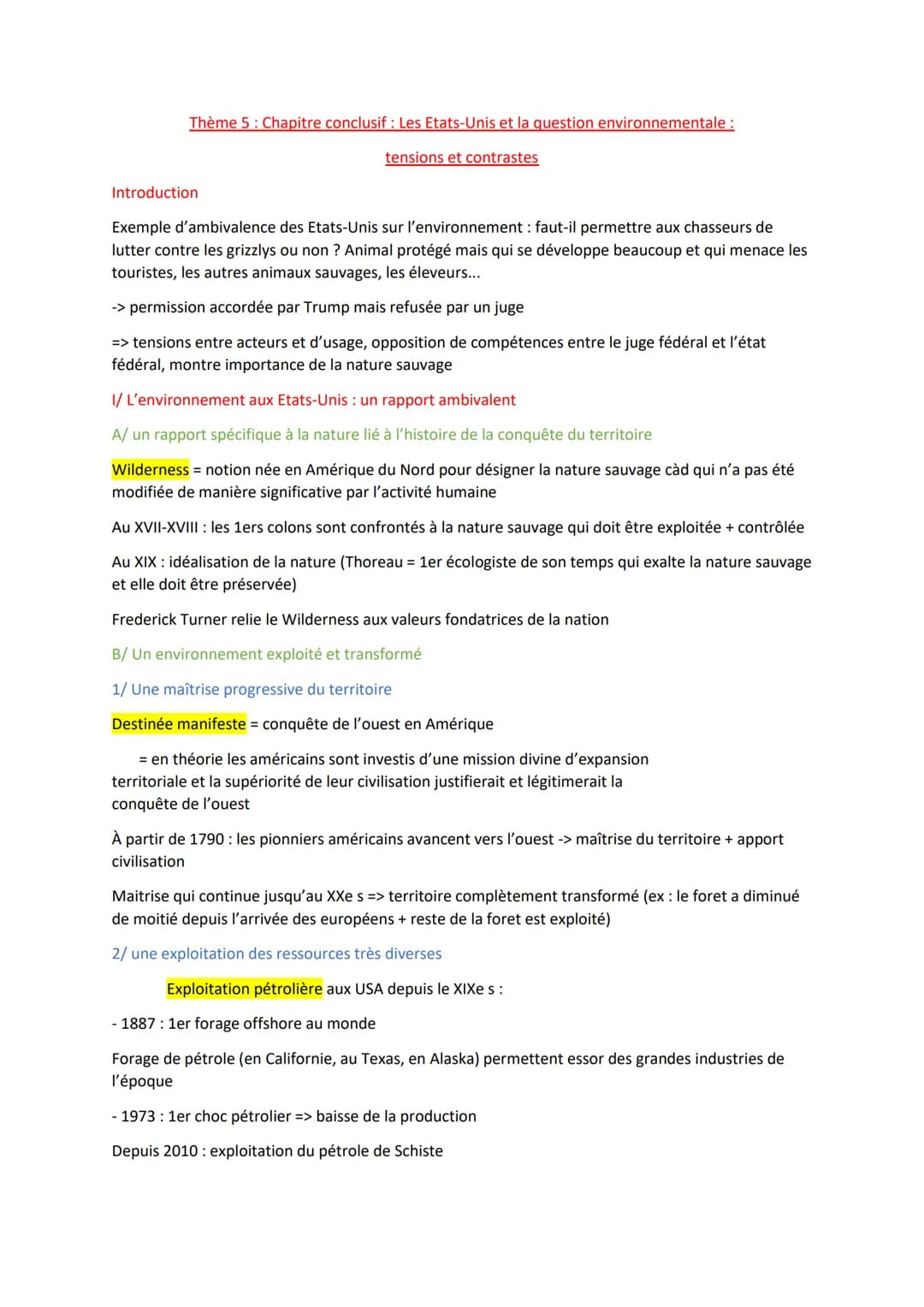 Thème 5: Chapitre conclusif : Les Etats-Unis et la question environnementale :
tensions et contrastes
Introduction
Exemple d'ambivalence des