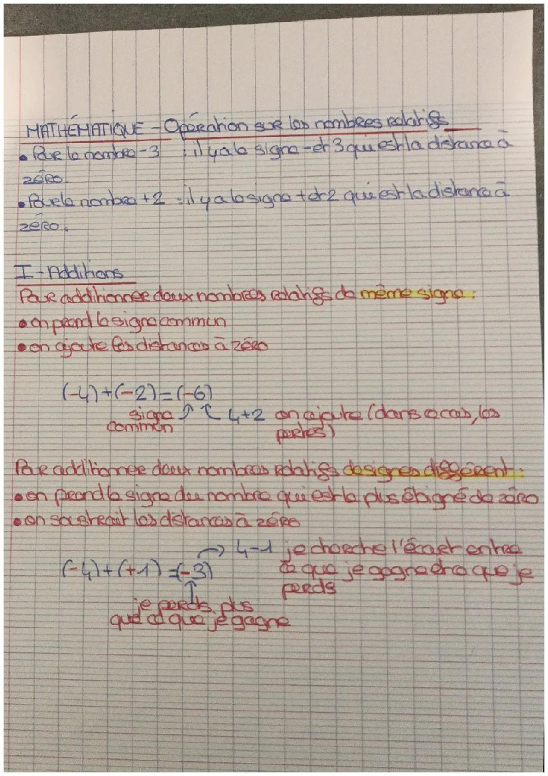 Opération sur les nombres relatifs 