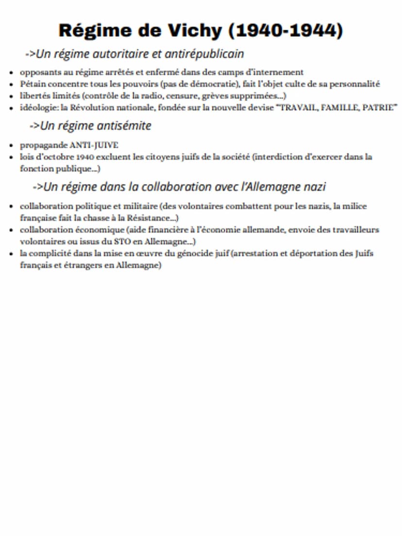H histoireRE
LA FRANCE DEFAITE ET OCCUPEE. REGIME DE VICHY, COLLABORATION, RESISTANCE
(1940-1944)
Exode: fuite massive des civils en mai-jui