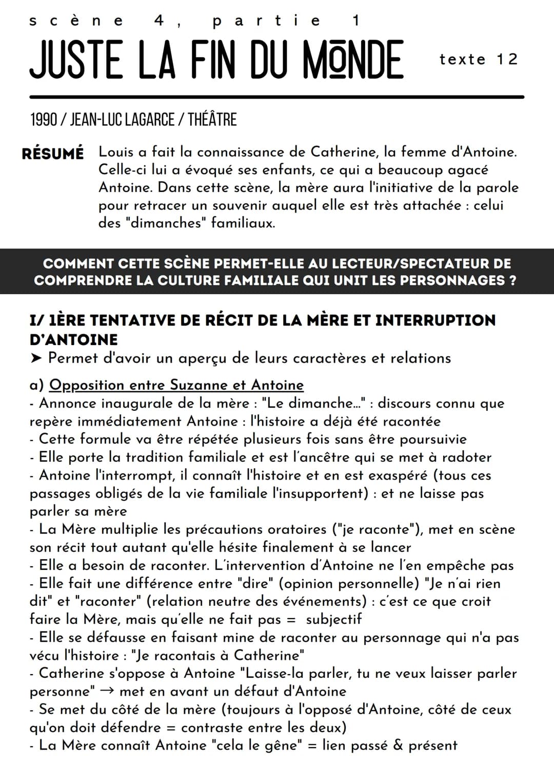 scène 4, partie 1
JUSTE LA FIN DU MONDE
1990/JEAN-LUC LAGARCE/ THÉÂTRE
RÉSUMÉ Louis a fait la connaissance de Catherine, la femme d'Antoine.