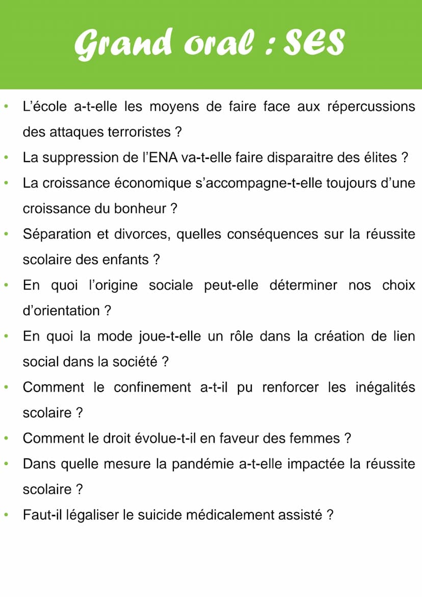 Quelques idées de sujet pour le grand oral en SES :
La jeunesse française est-elle désengagée de la vie politique
aujourd'hui ?
En quoi la s