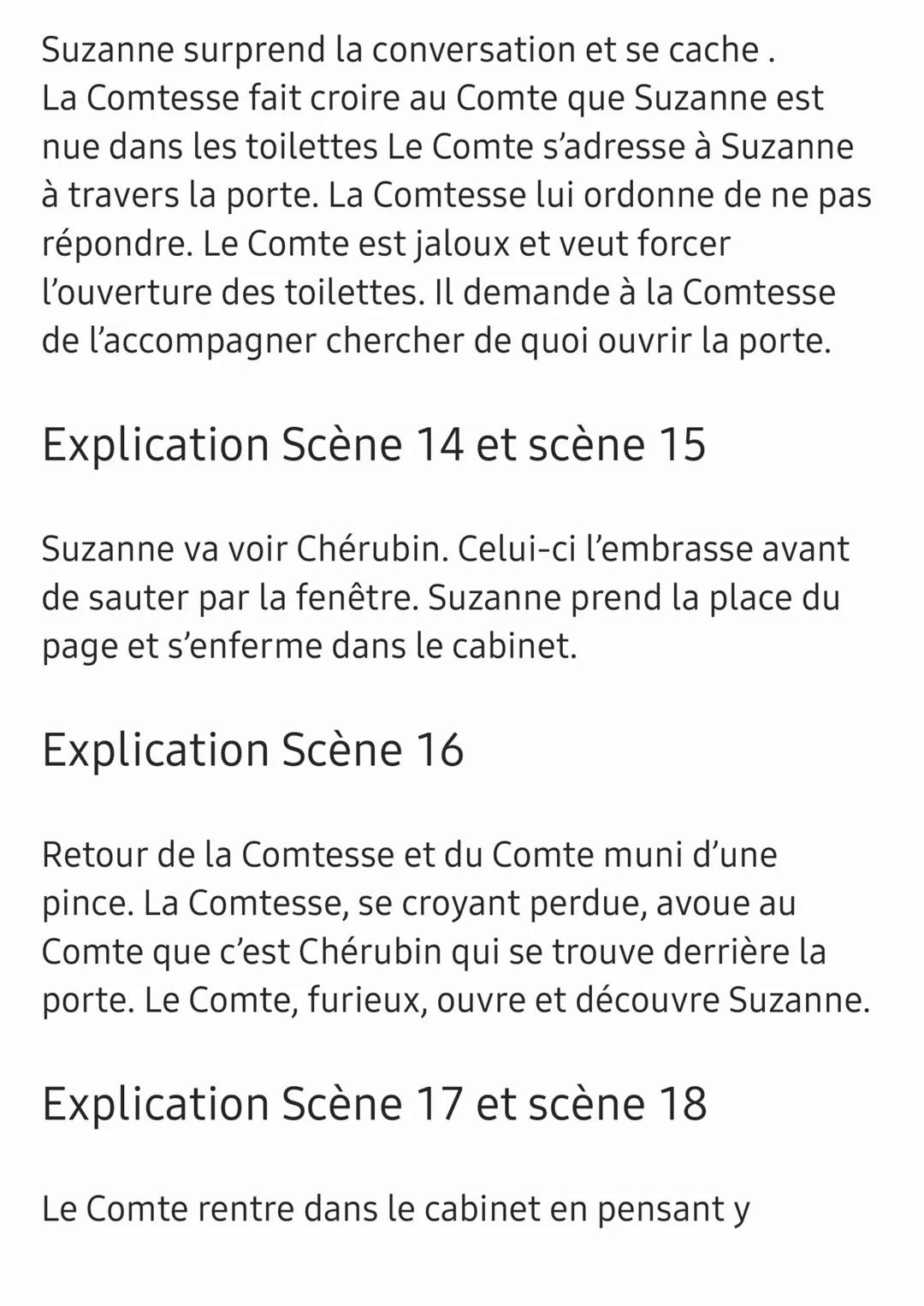 Le mariage de Figaro - acte 2
Explication Scène 1
Suzanne explique la Comtesse la visite du Comte et
la scène du ruban avec Chérubin
Explica